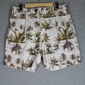 Banana Republic Linen Blend Shorts Adult 35 Palm Trees Vacation Pleated 7" Cream
